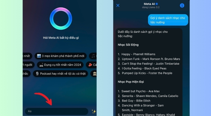 Nhập câu hỏi hoặc yêu cầu của bạn tại khung chat, Meta AI sẽ phản hồi ngay lập tức.