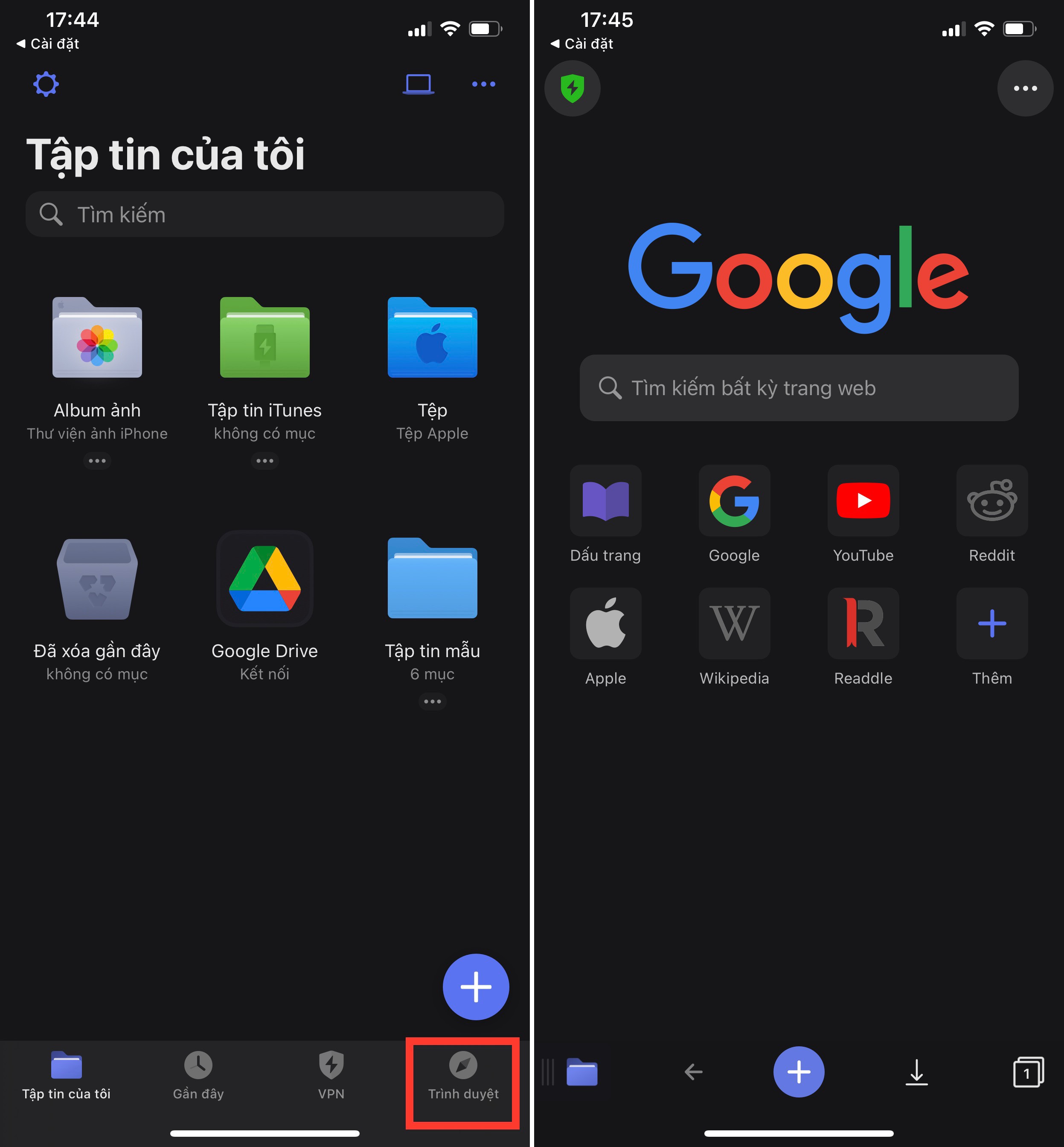Chọn biểu tượng trình duyệt