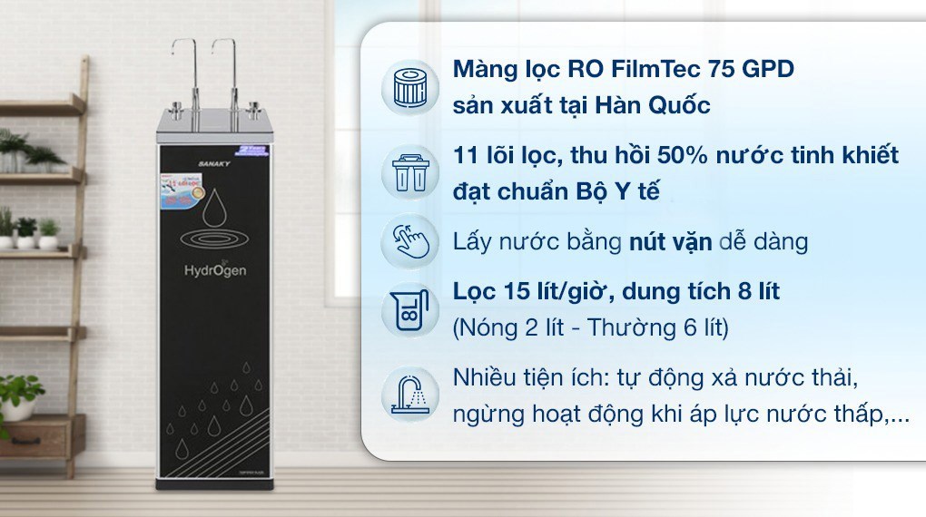 Máy lọc nước RO nóng nguội Sanaky VH-5020VD 11 lõi thiết kế tủ đứng sang trọng, bình chứa 8 lít, lọc tinh khiết với lõi Nano Silver kháng khuẩn