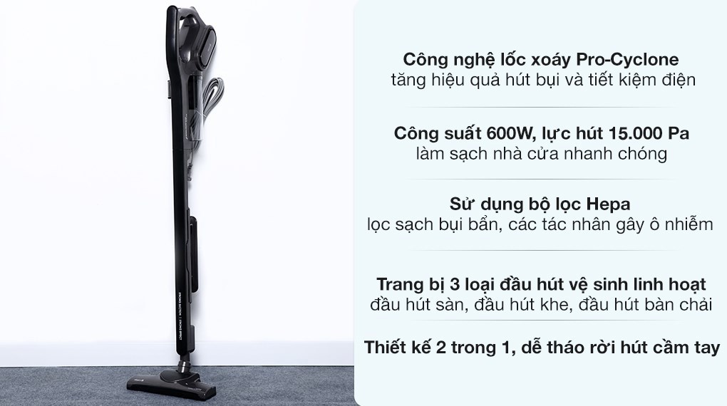 Máy hút bụi cầm tay Deerma DX700S thiết kế 2 trong 1, trọng lượng nhẹ 1.55 kg, lực hút 15000 Pa
