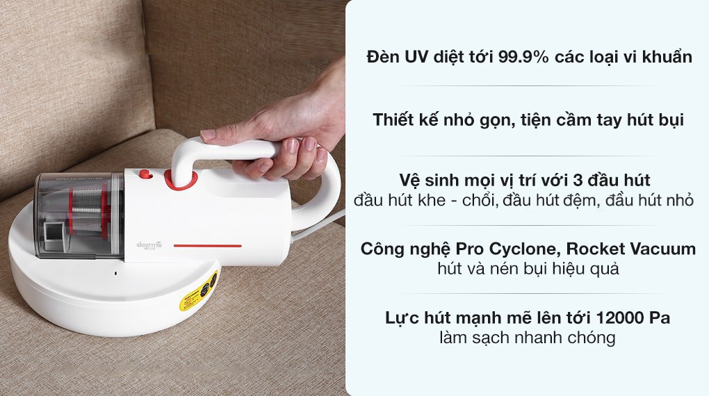 Máy hút bụi đệm giường Deerma CM1300 công suất 350W, lực hút 12000 Pa, diệt khuẩn UV 99.9%
