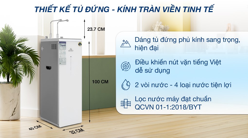 Máy lọc nước RO Hydrogen ion kiềm Hòa Phát HPA885 12 lõi, công nghệ điện phân tạo nước ion kiềm giàu Hydrogen, 4 chế độ nước