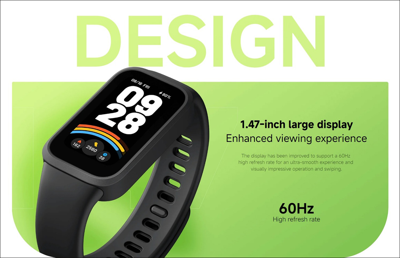 Xiaomi Smart Band 9 Active được trang bị màn hình có tần số quét 60 Hz