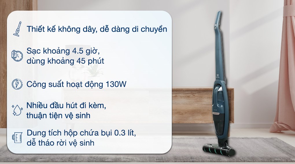 Máy hút bụi không dây Electrolux WQ61-1EDBF đang kinh doanh tại Điện máy XANH với mức giá 5.090.000đ (cập nhật tháng 12/2024)