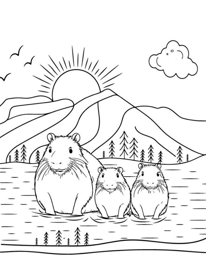 Tranh tô màu capybara dễ thương số 1