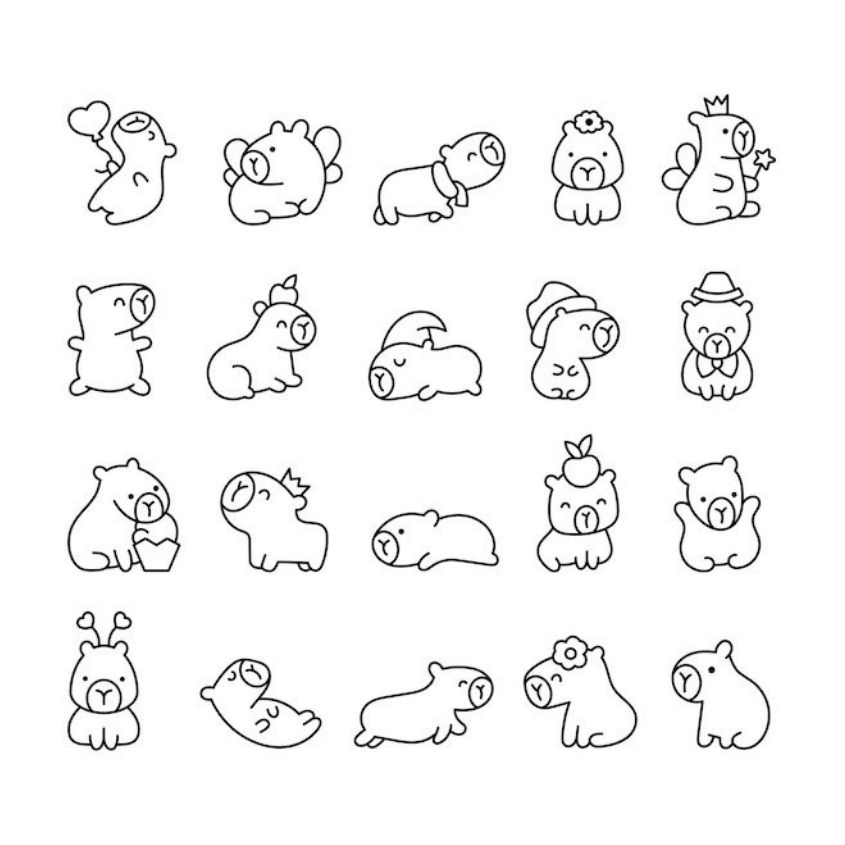 Tranh tô màu capybara đơn giản số 21