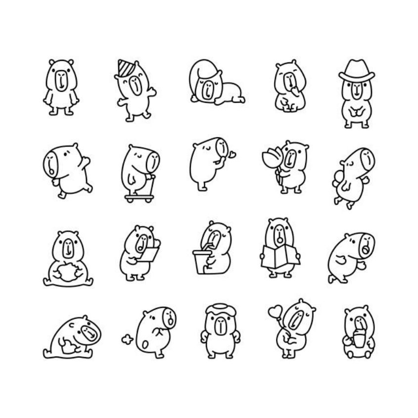 Tranh tô màu capybara đơn giản số 22