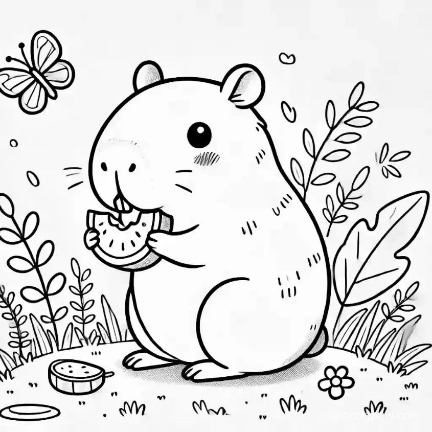 Tranh tô màu capybara chibi số 15
