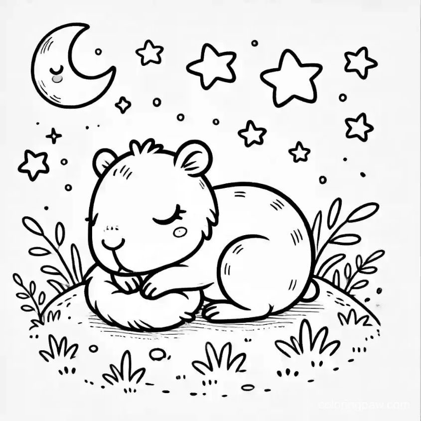 Tranh tô màu capybara chibi số 21