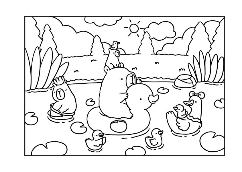 Tranh tô màu capybara cute số 1