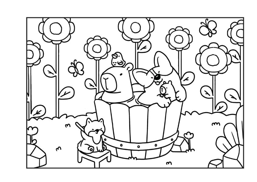 Tranh tô màu capybara cute số 2