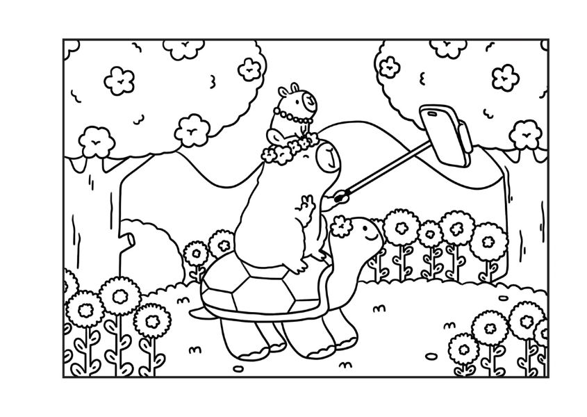 Tranh tô màu capybara cute số 3