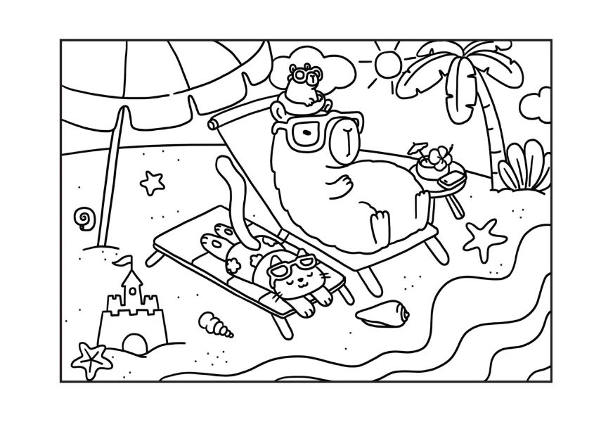 Tranh tô màu capybara cute số 5