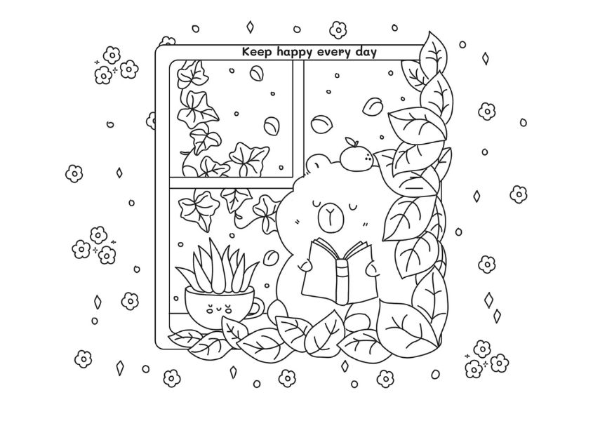 Tranh tô màu capybara cute số 9