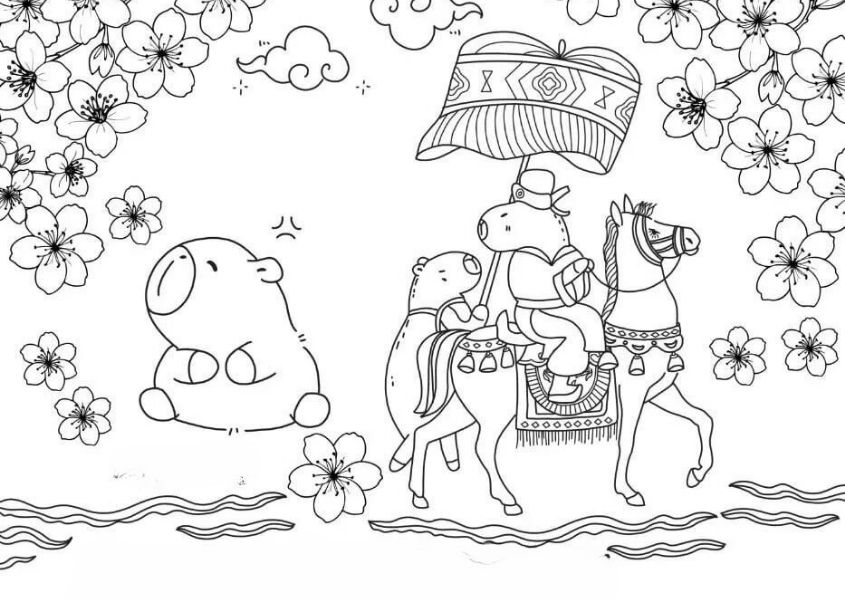 Tranh tô màu capybara cute số 12