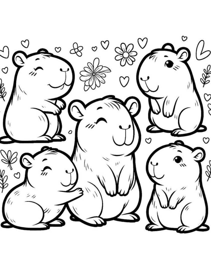 Tranh tô màu capybara dễ thương số 3