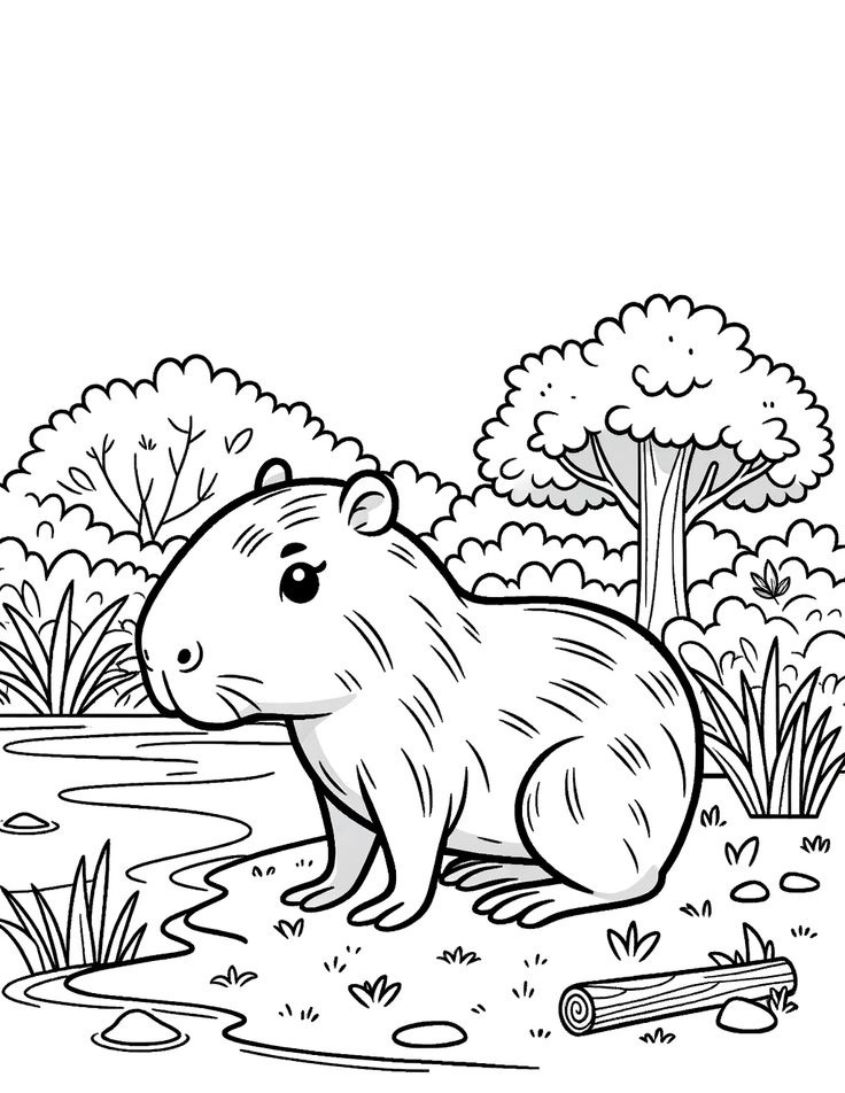 Tranh tô màu capybara dễ thương số 5