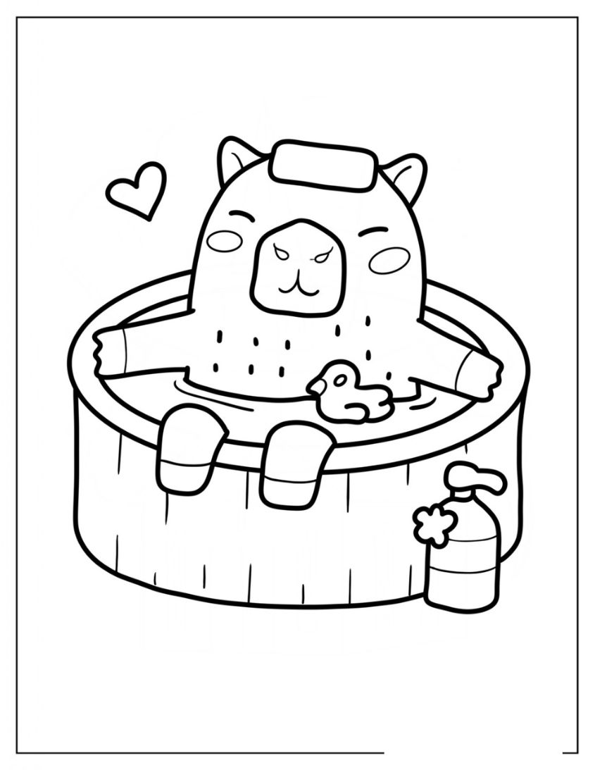 Tranh tô màu capybara dễ thương số 6