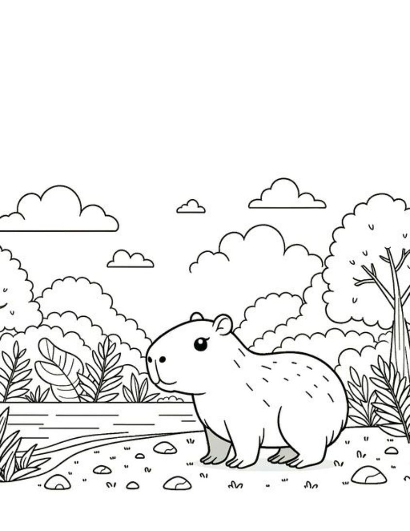 Tranh tô màu capybara dễ thương số 7