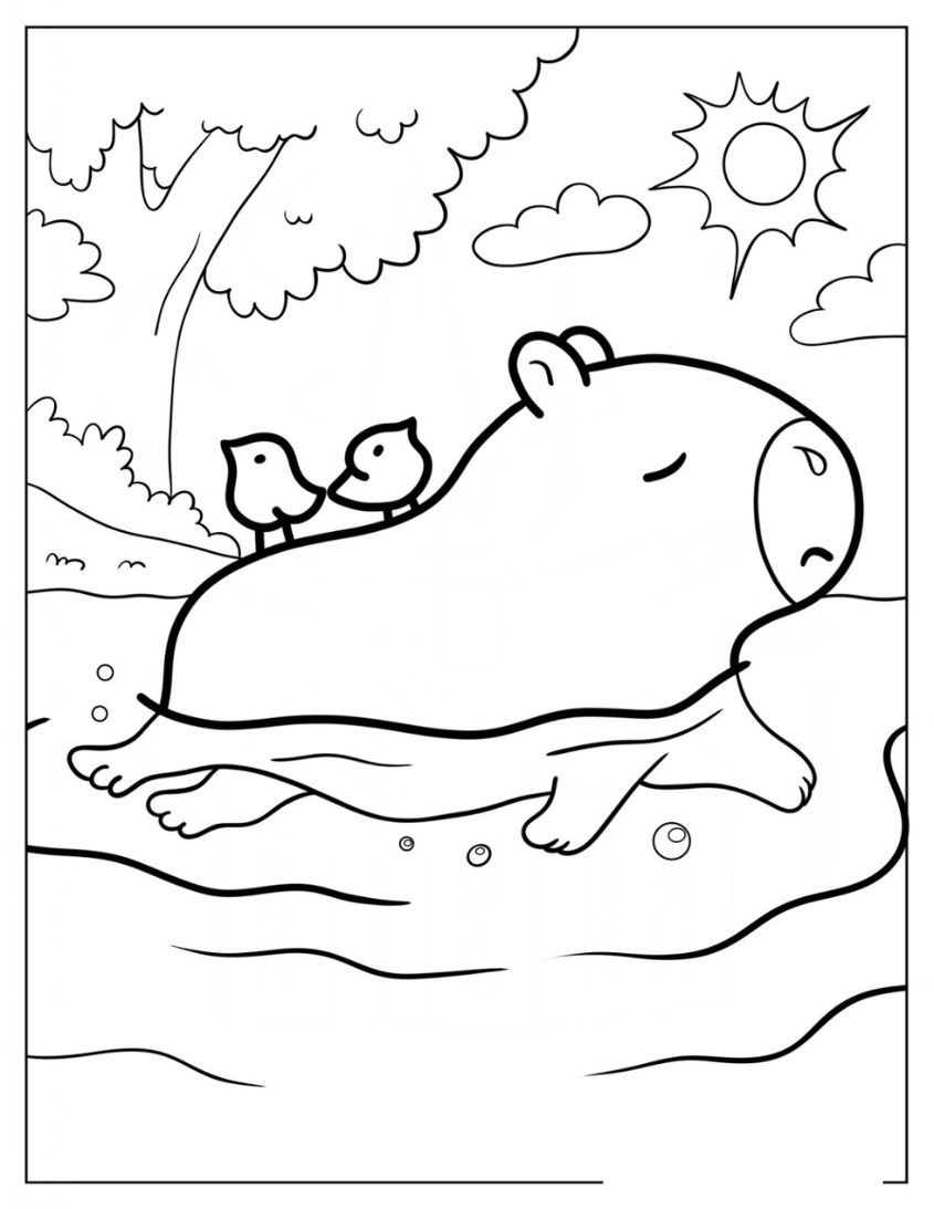 Tranh tô màu capybara dễ thương số 8