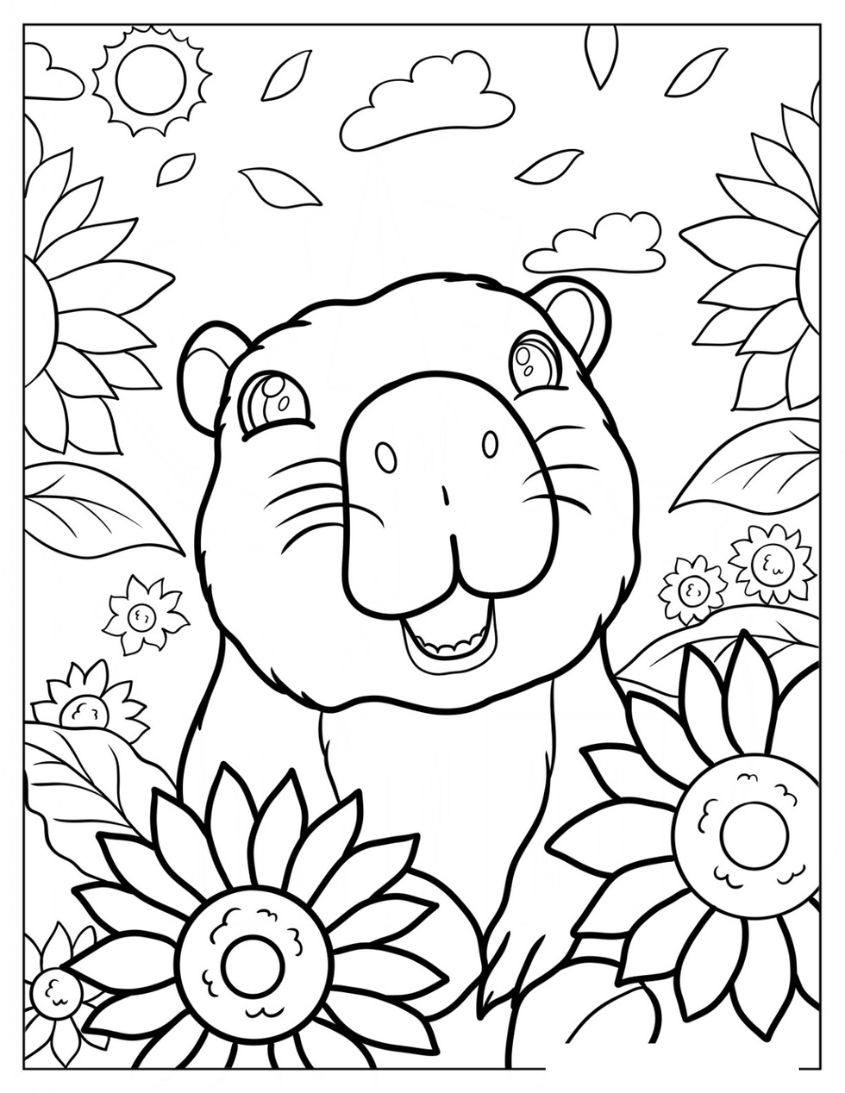 Tranh tô màu capybara dễ thương số 10