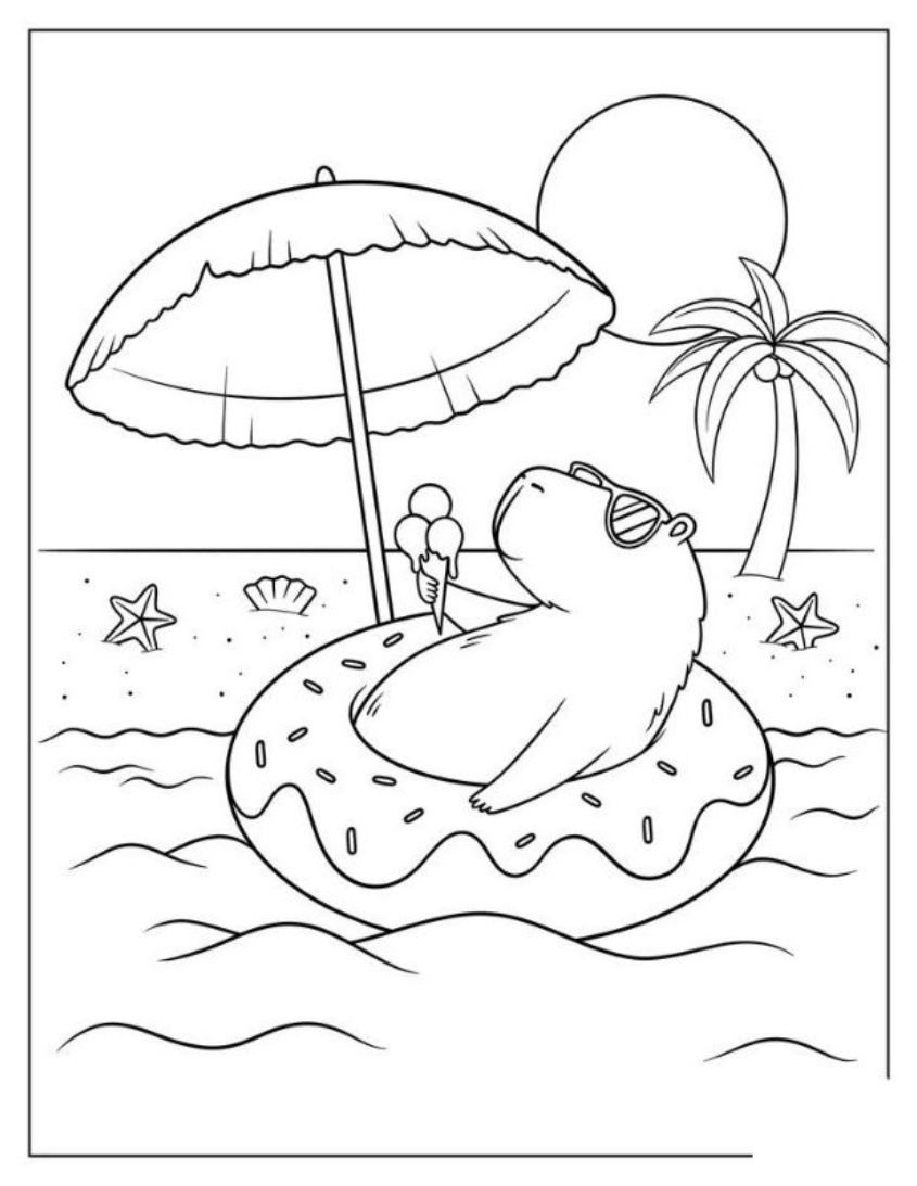 Tranh tô màu capybara dễ thương số 11