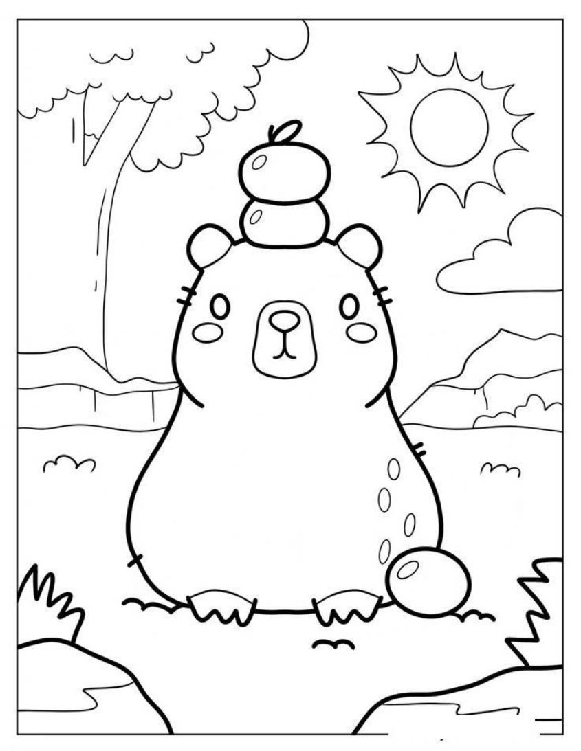 Tranh tô màu capybara dễ thương số 12
