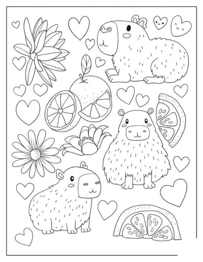 Tranh tô màu capybara dễ thương số 13