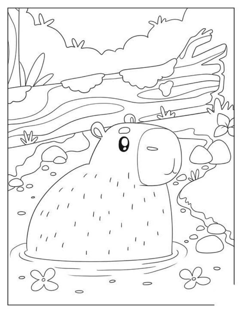 Tranh tô màu capybara dễ thương số 14
