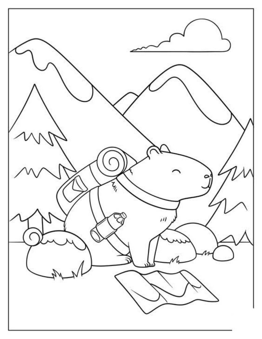 Tranh tô màu capybara dễ thương số 15