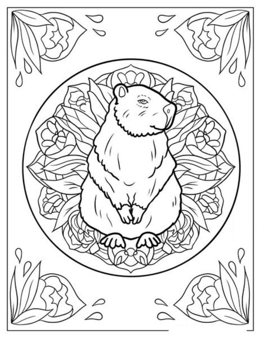 Tranh tô màu capybara dễ thương số 17