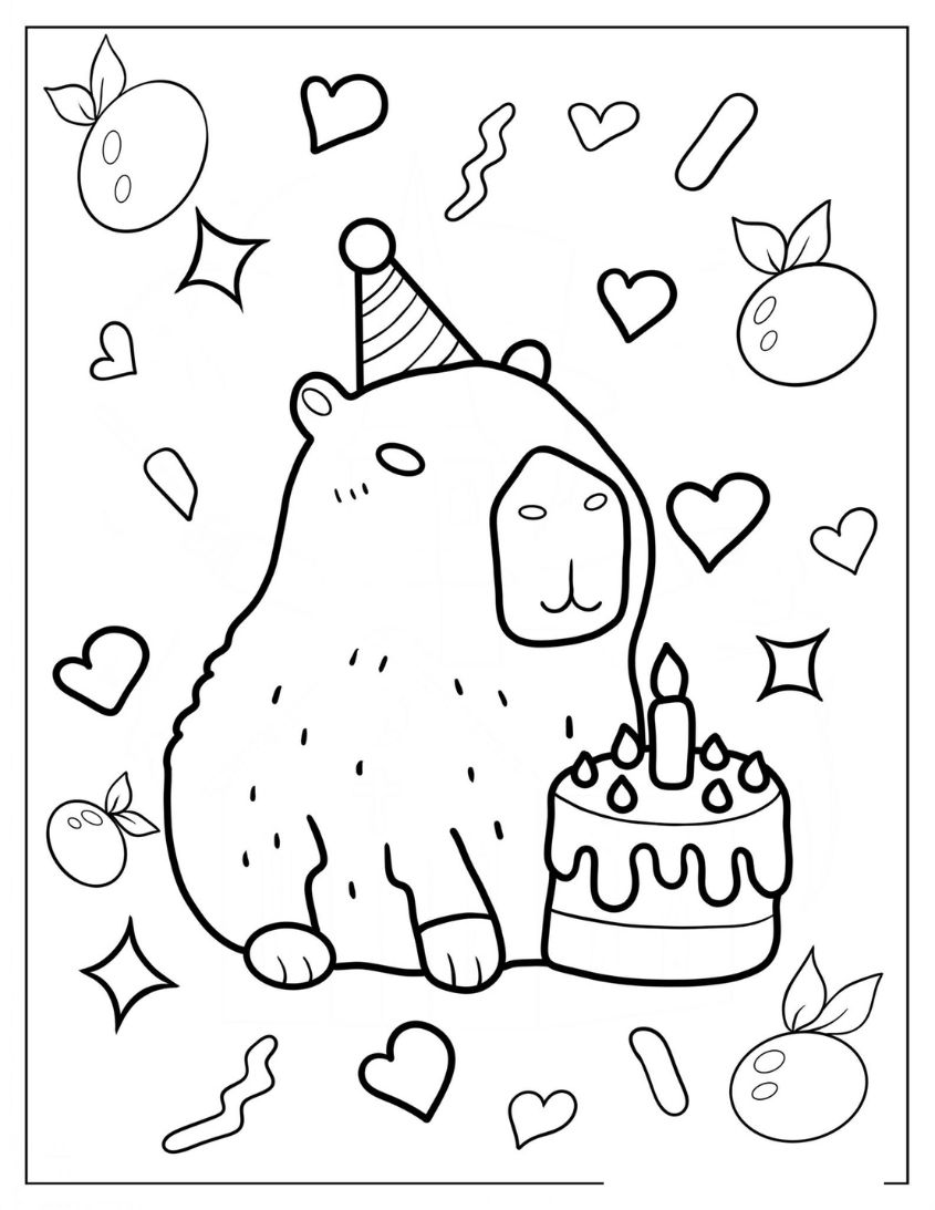 Tranh tô màu capybara dễ thương số 18