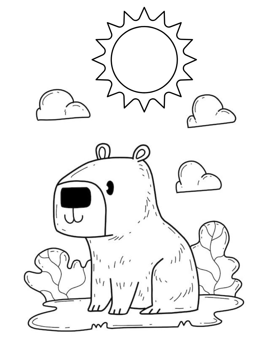 Tranh tô màu capybara dễ thương số 19