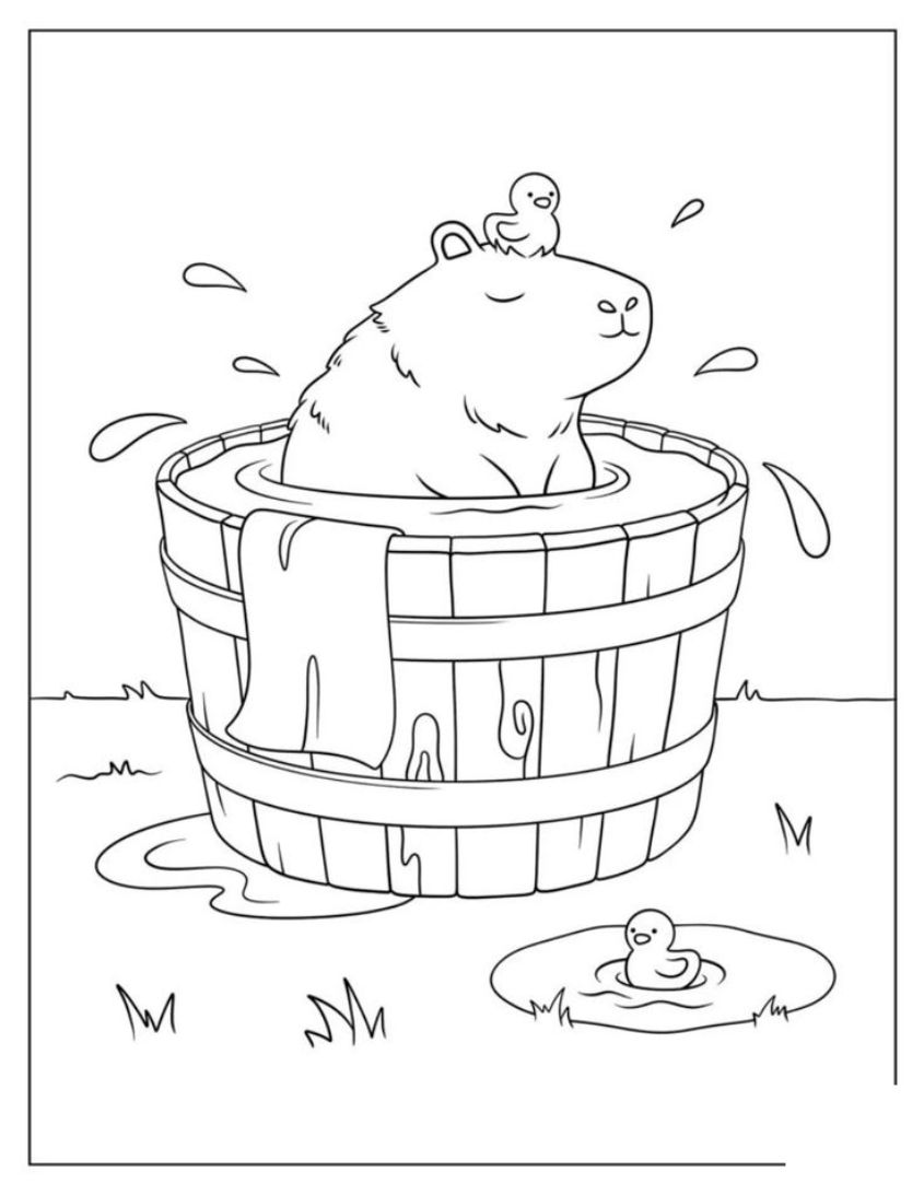 Tranh tô màu capybara dễ thương số 22