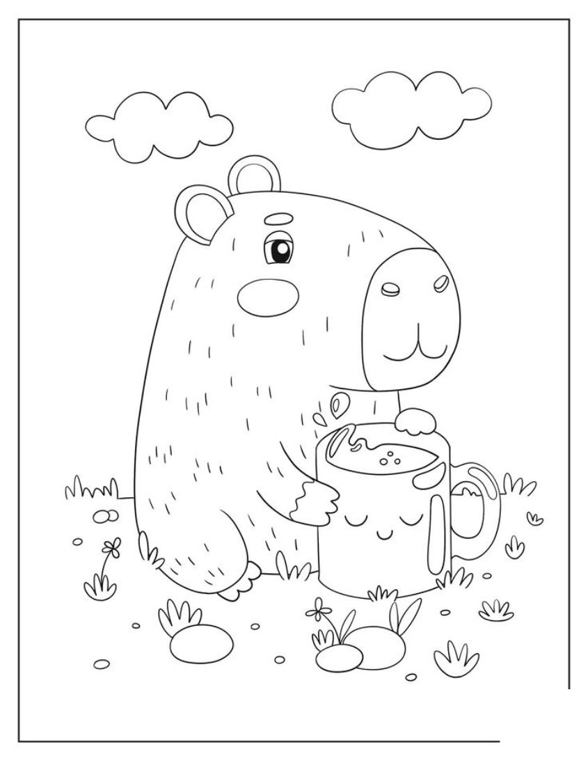 Tranh tô màu capybara dễ thương số 23