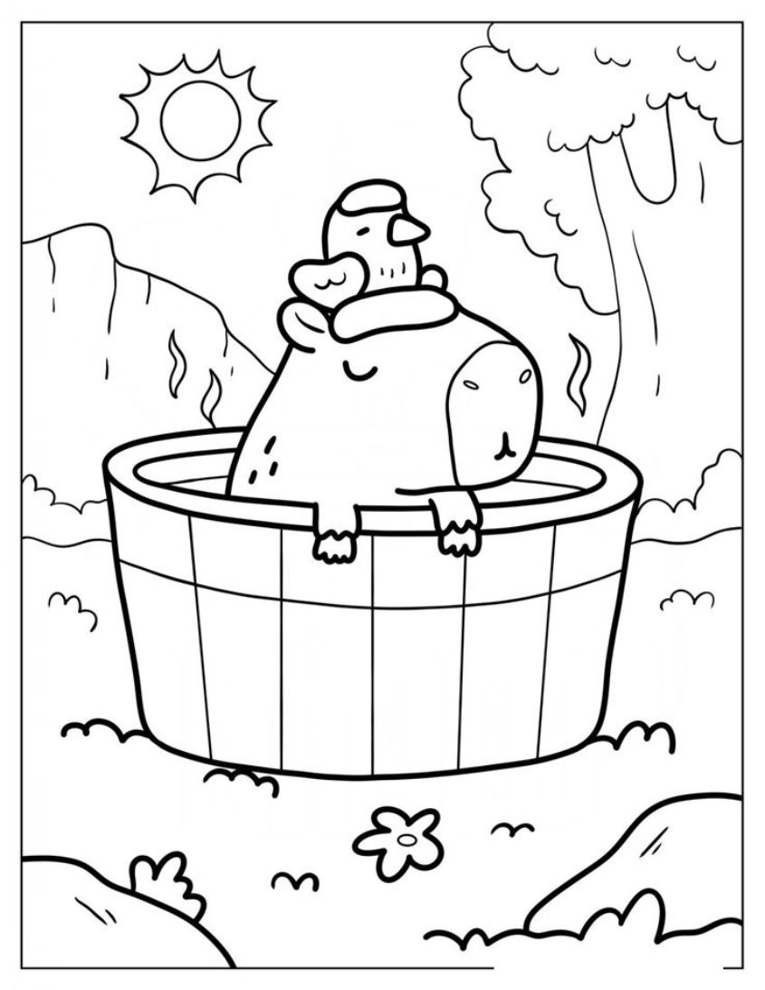 Tranh tô màu capybara dễ thương số 25