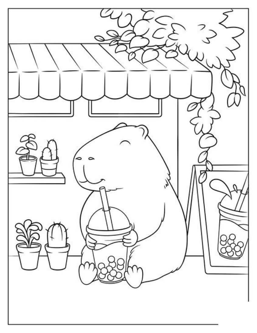Tranh tô màu capybara dễ thương số 26