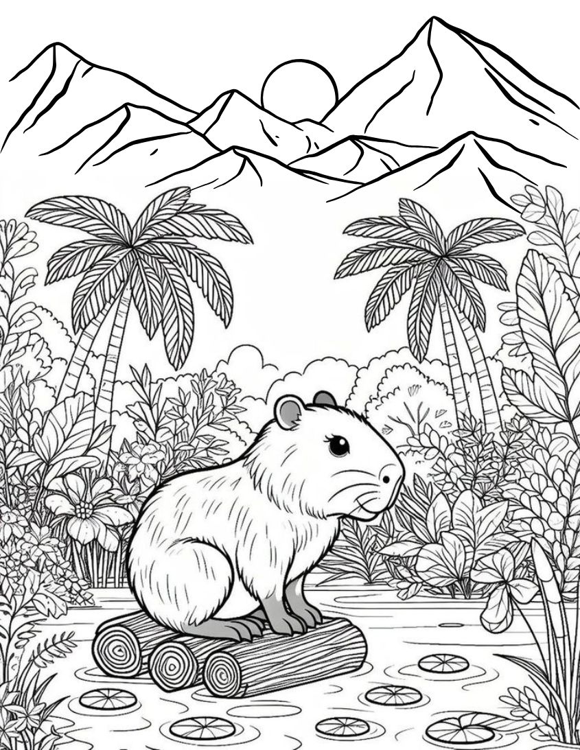 Tranh tô màu capybara dễ thương số 27