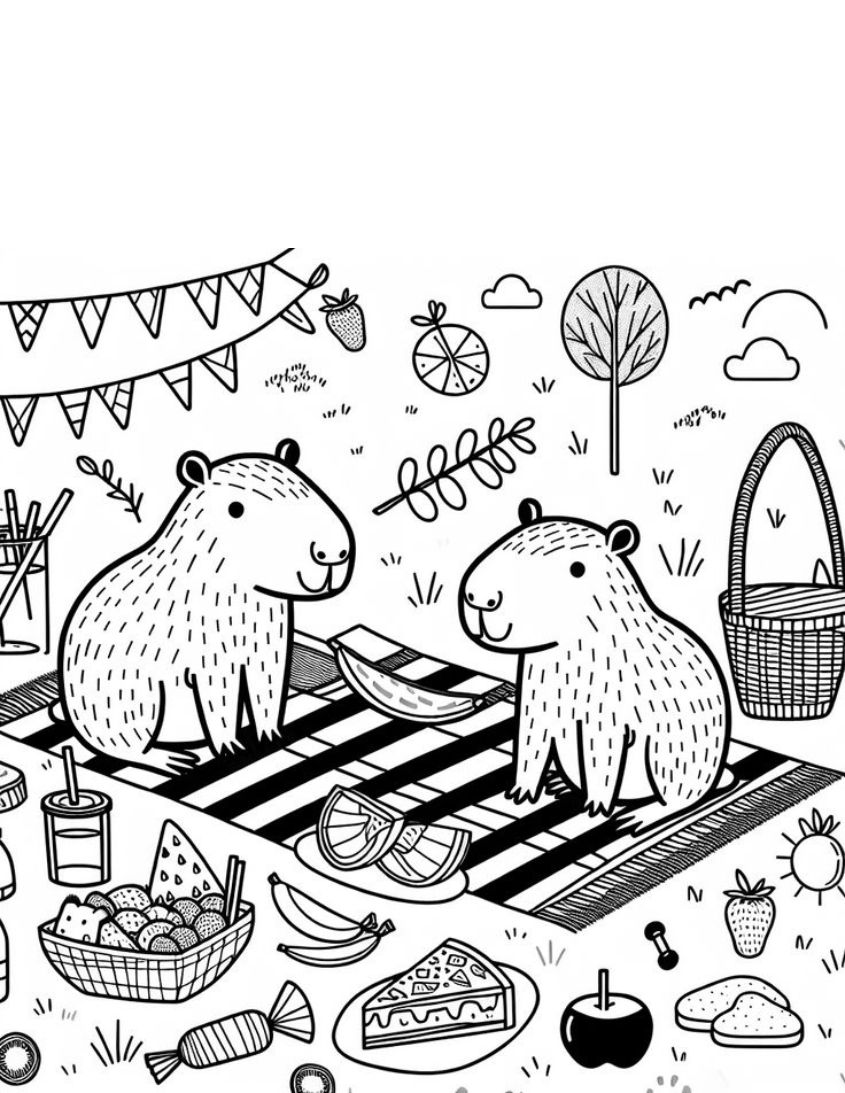 Tranh tô màu capybara dễ thương số 28