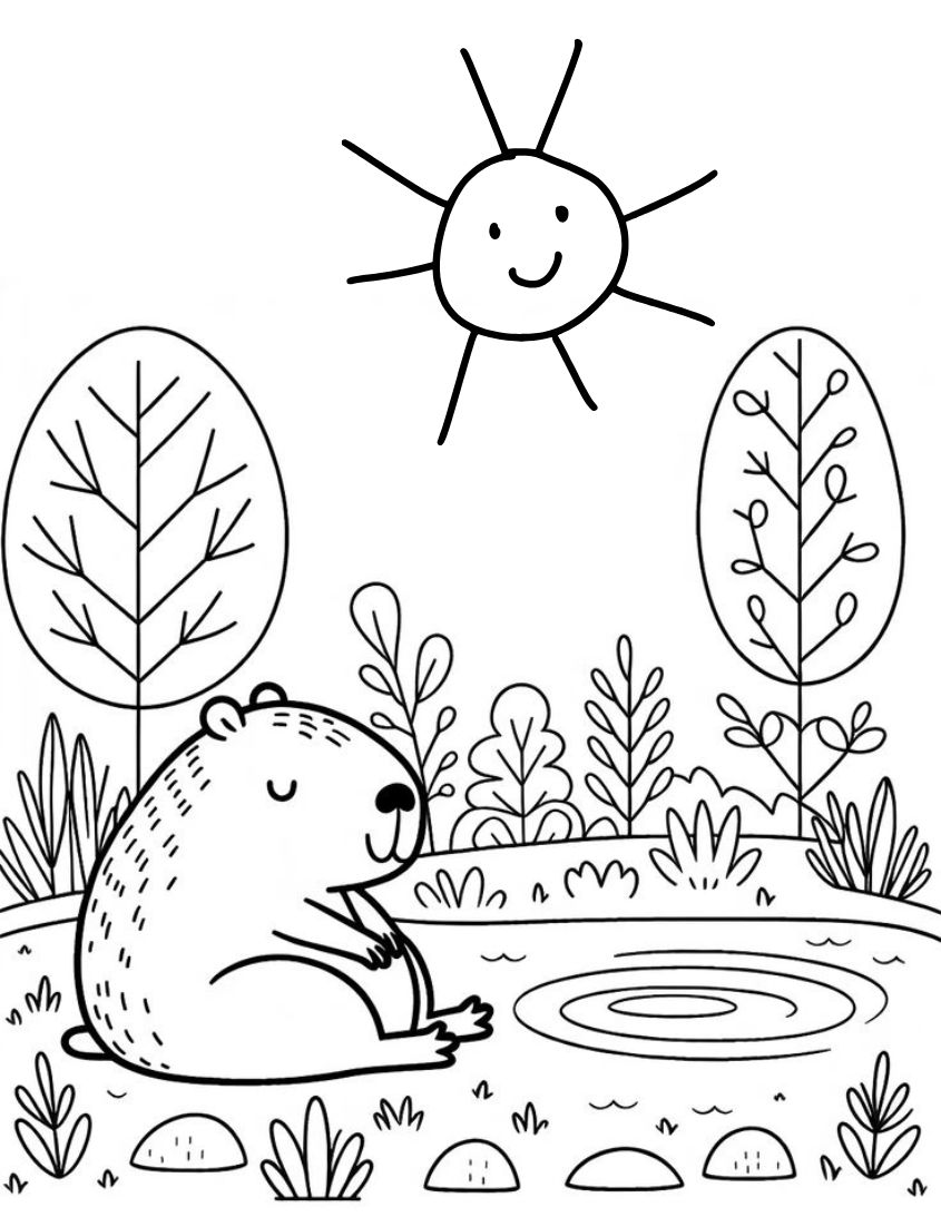 Tranh tô màu capybara dễ thương số 29