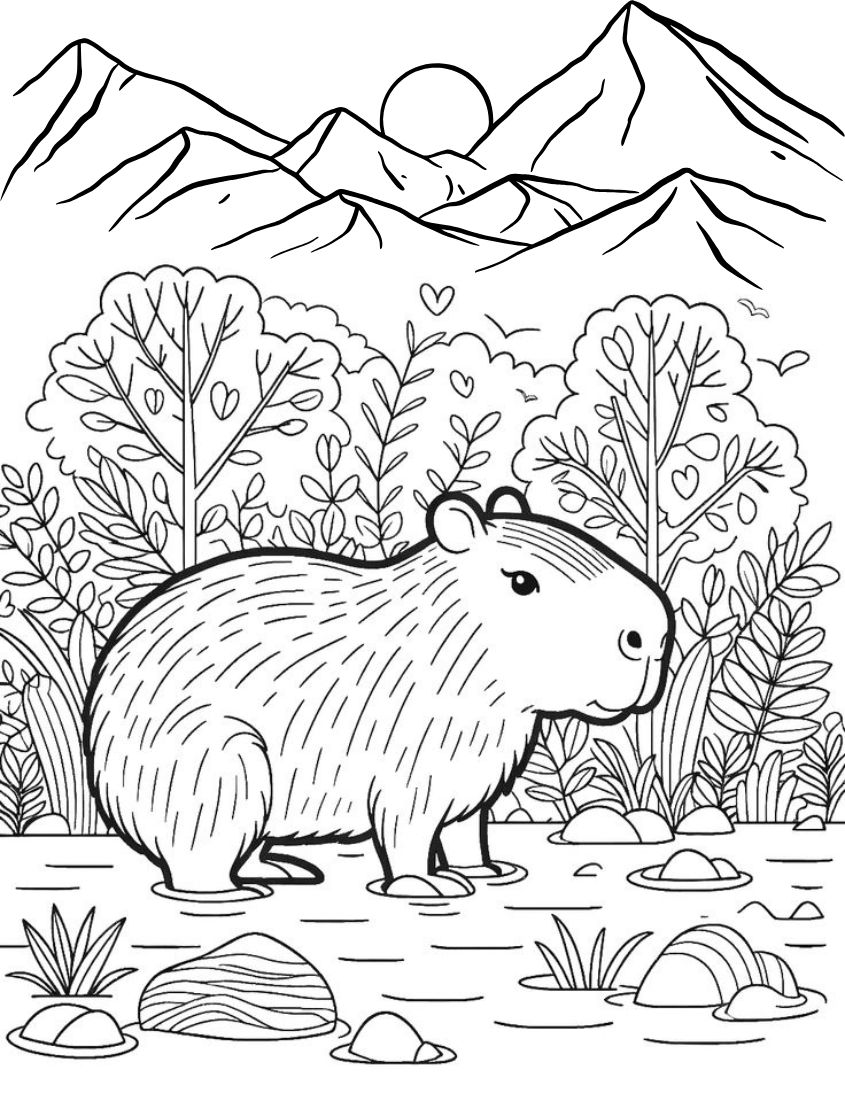 Tranh tô màu capybara dễ thương số 30