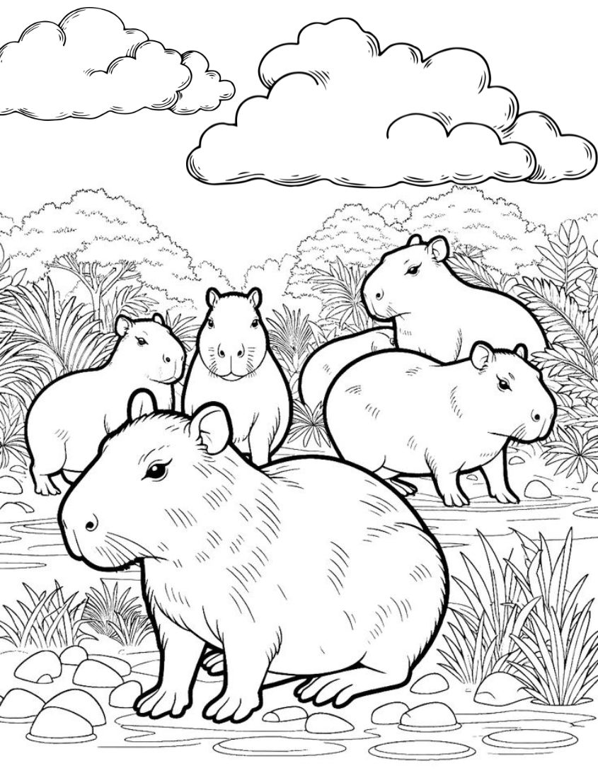 Tranh tô màu capybara dễ thương số 31