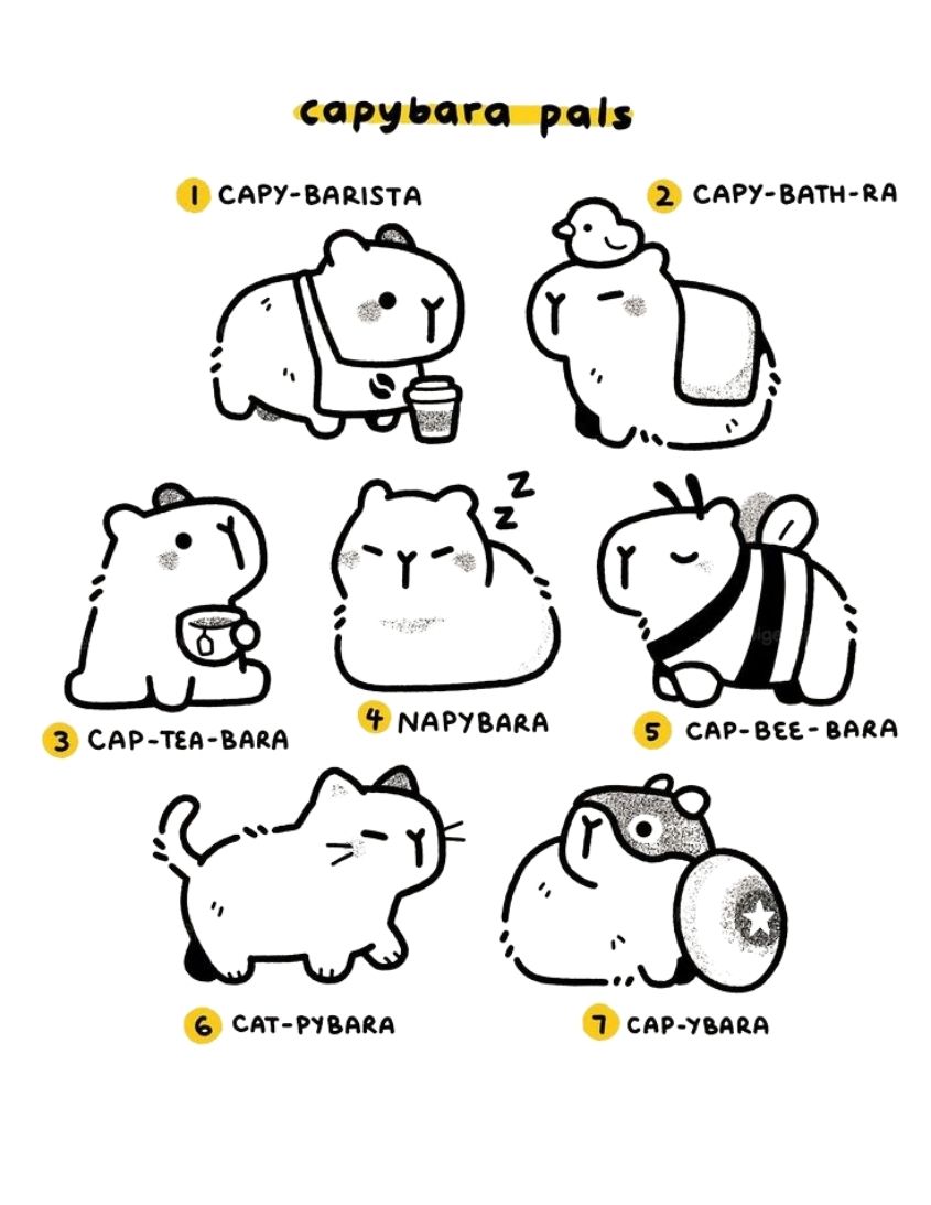 Tranh tô màu capybara dễ thương số 32