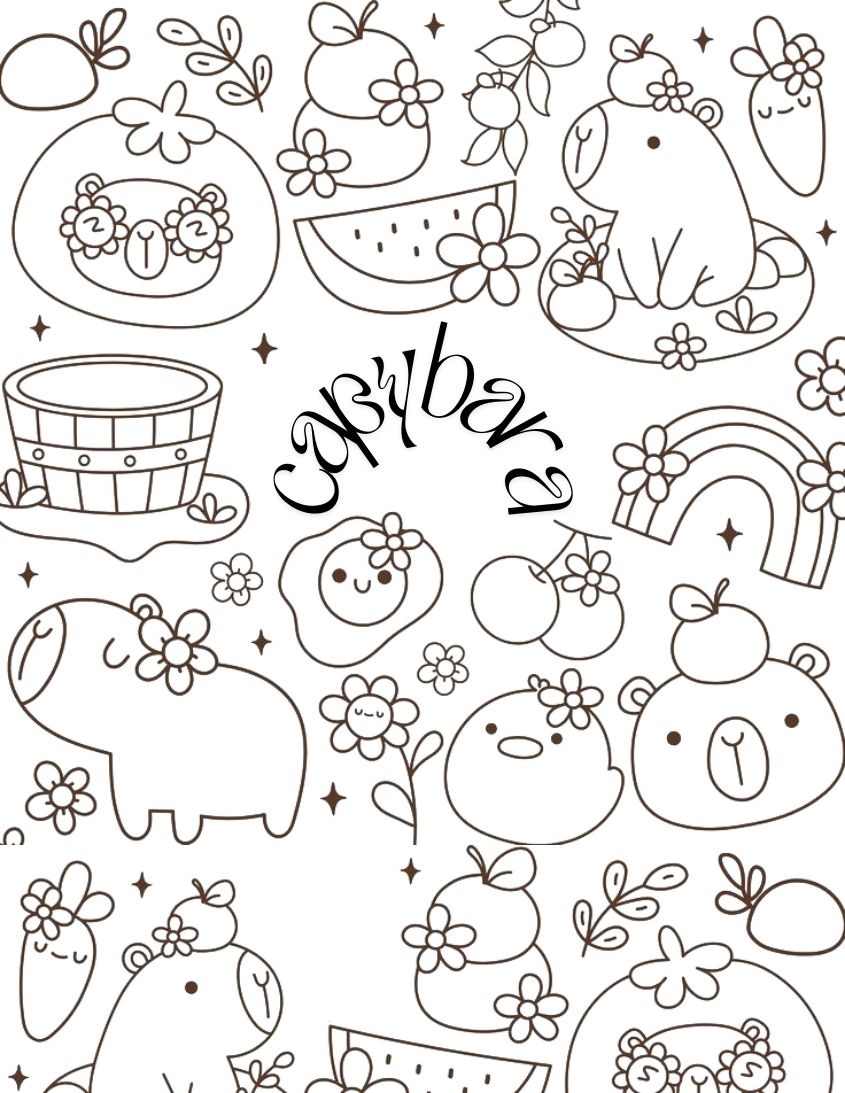 Tranh tô màu capybara dễ thương số 33