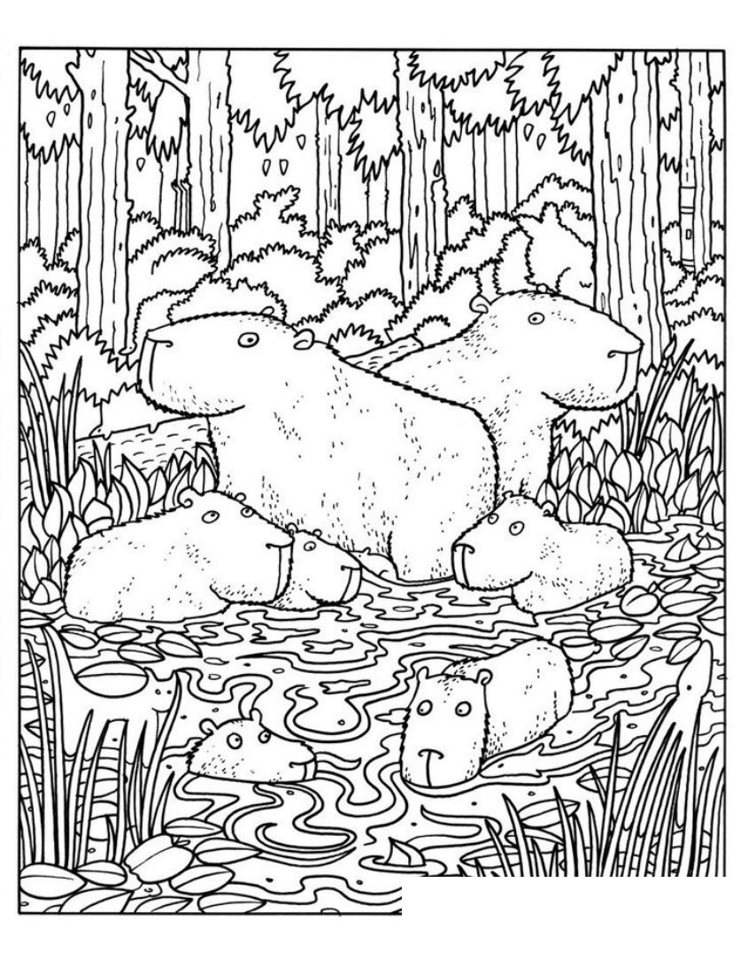 Tranh tô màu capybara dễ thương số 34