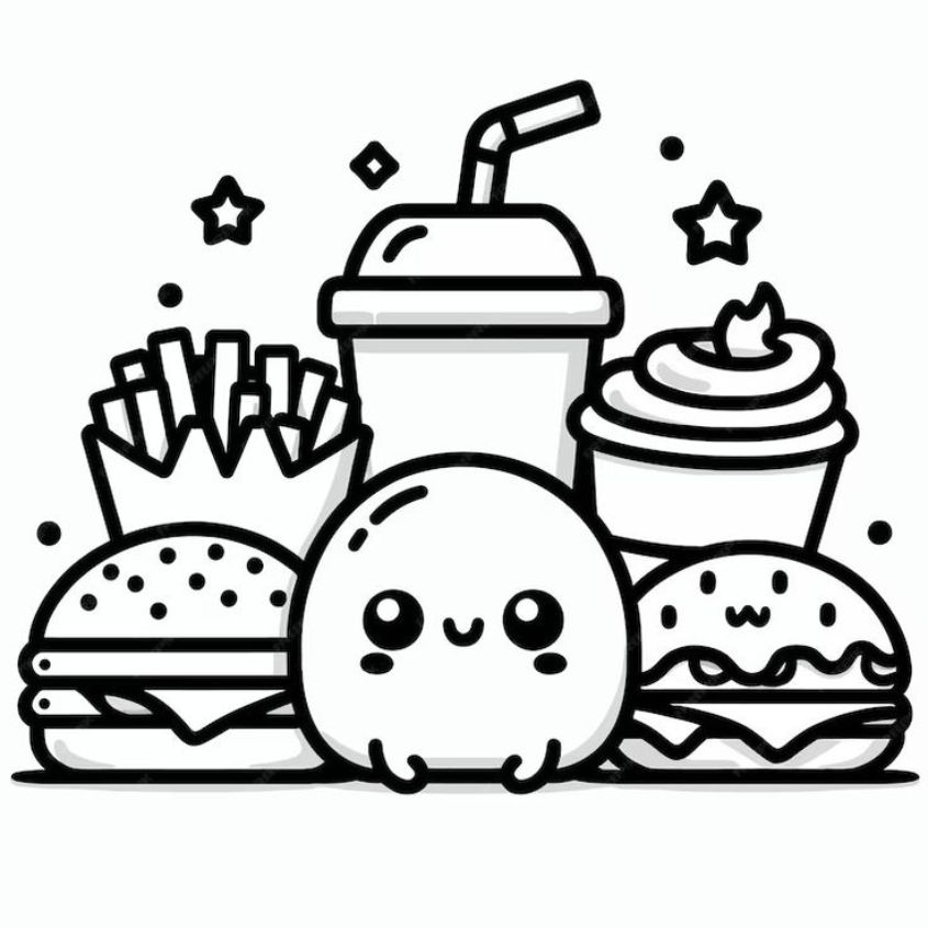 Tranh tô màu đồ ăn nhanh cute số 1 Tranh tô màu đồ ăn nhanh cute số 1