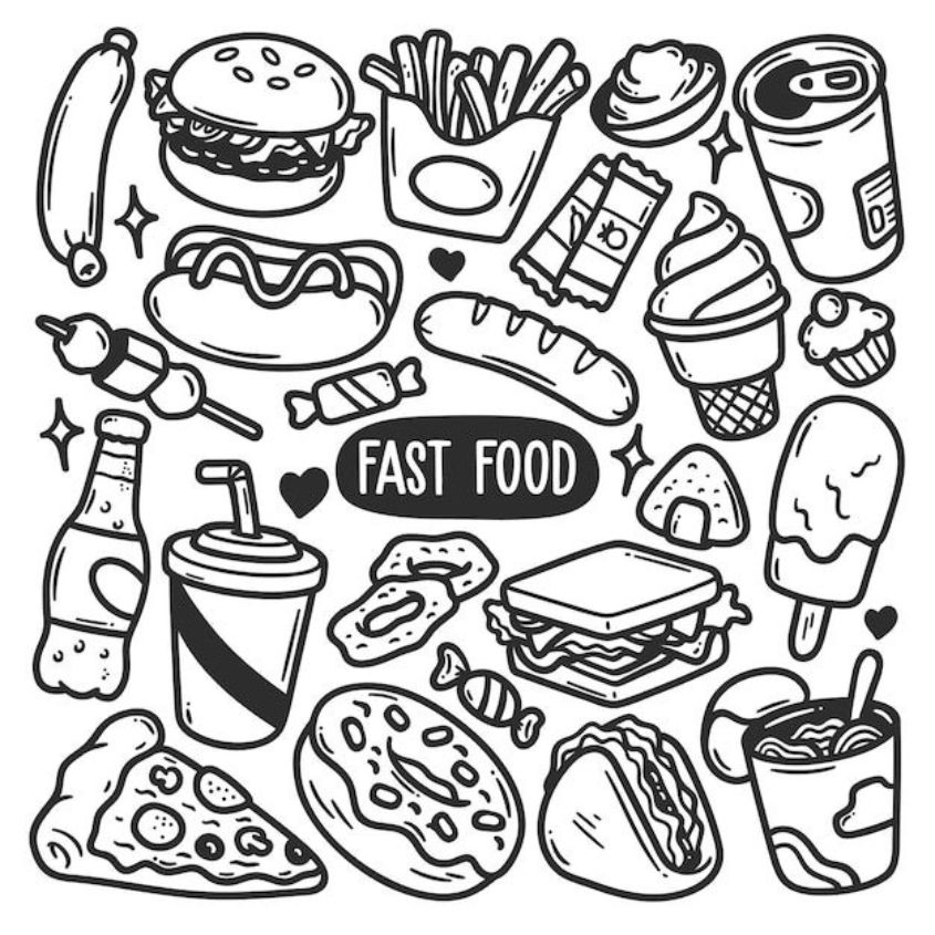 Tranh tô màu đồ ăn nhanh cute số 12 Tranh tô màu đồ ăn nhanh cute số 2