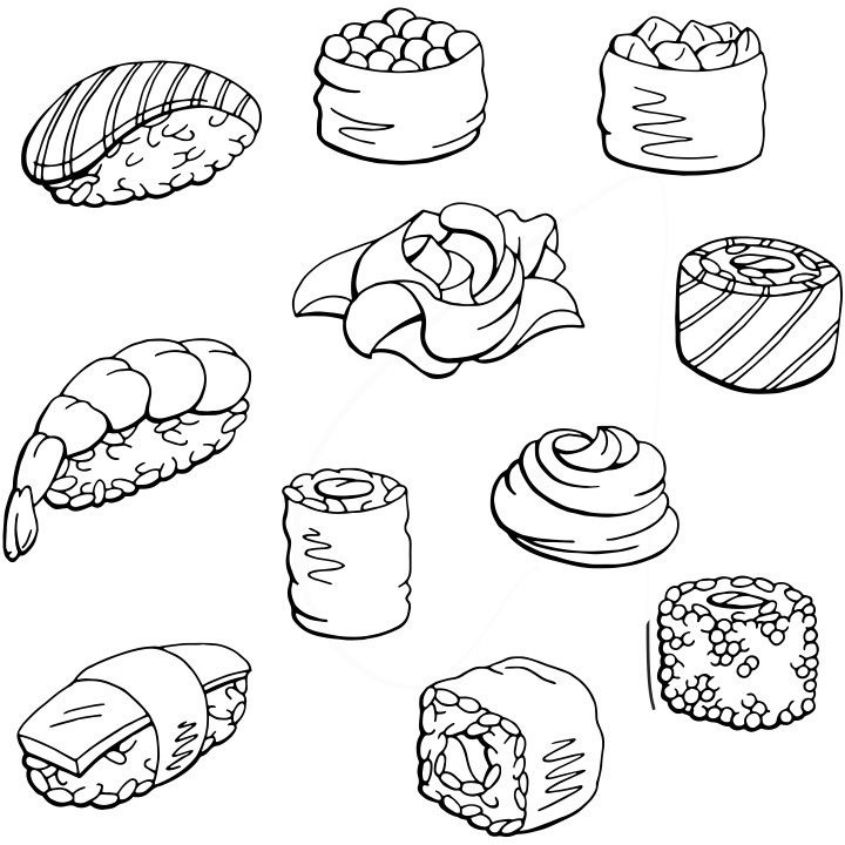 Tranh tô màu đồ ăn sushi số 1 Tranh tô màu đồ ăn sushi số 1