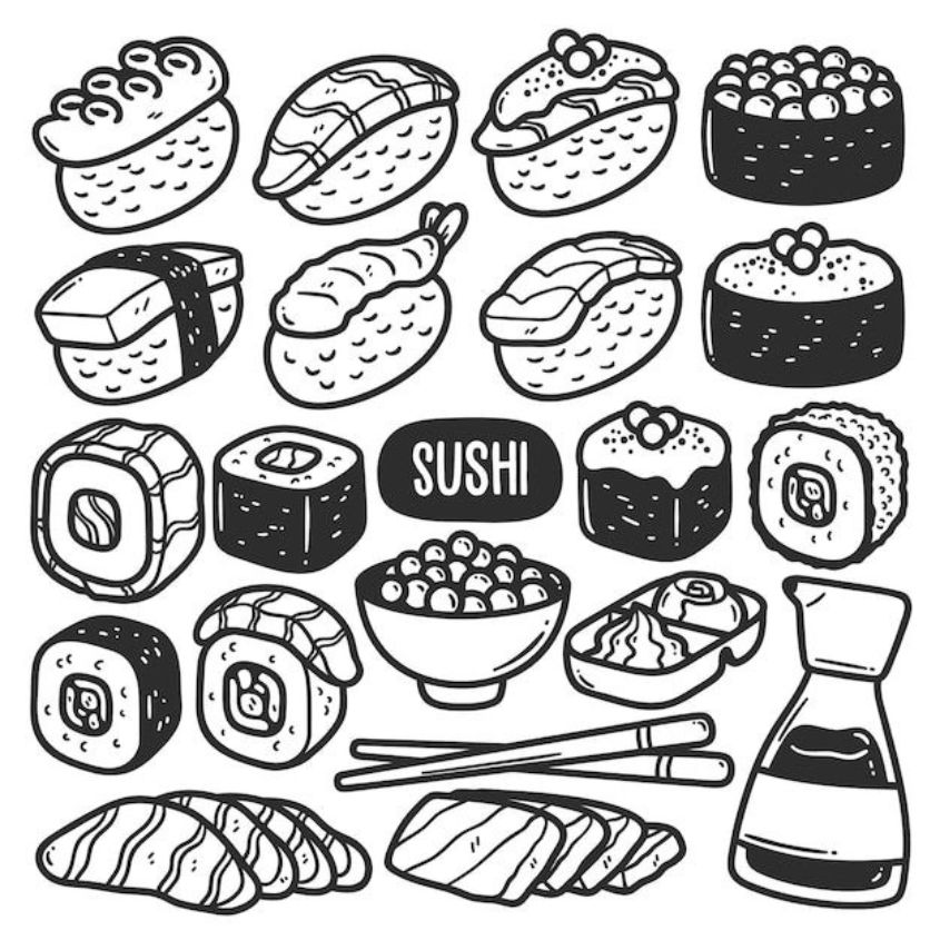 Tranh tô màu đồ ăn sushi số 3 Tranh tô màu đồ ăn sushi số 3