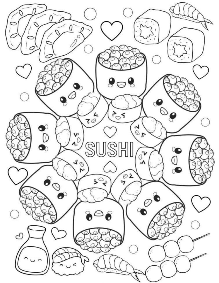 Tranh tô màu đồ ăn sushi số 14 Tranh tô màu đồ ăn sushi số 14